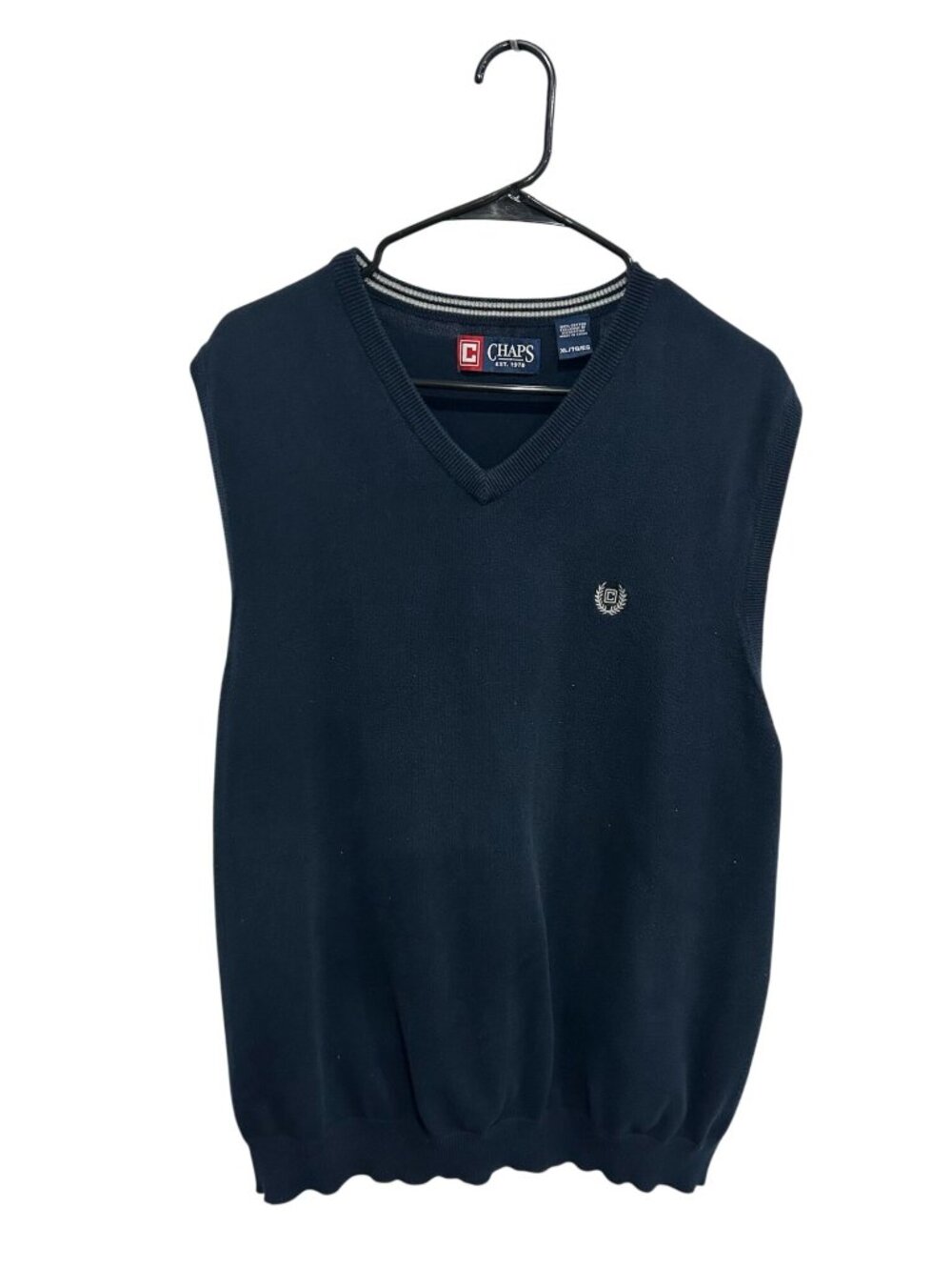 Chaps XL Mens Navy Cotton V-Neck Sweater Vest Classic Academia Old Money